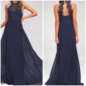 Lulu’s Navy Blue Halter Flowing Maxi Dress - Flowy
